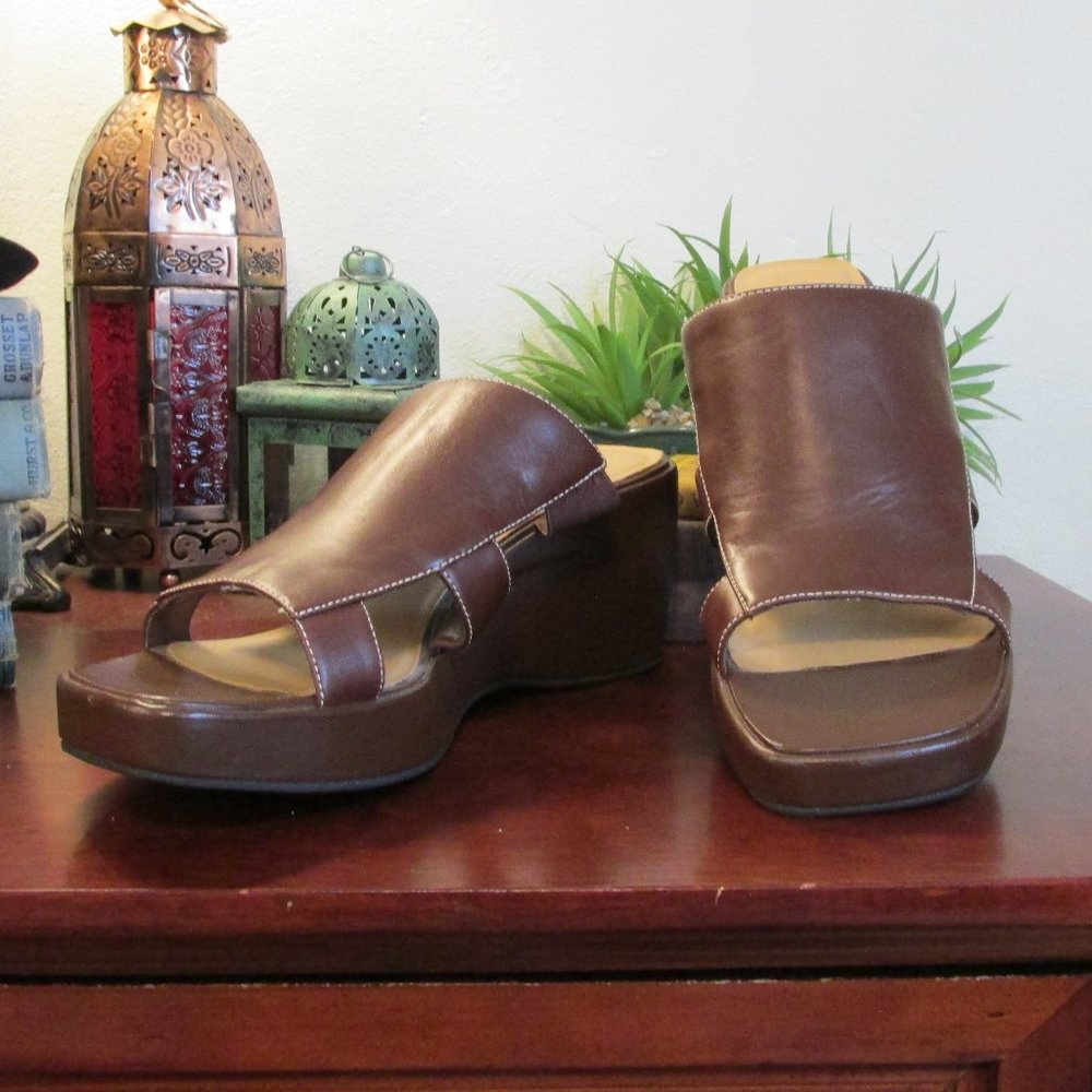 Y2K Bass Leather Slide Wedges